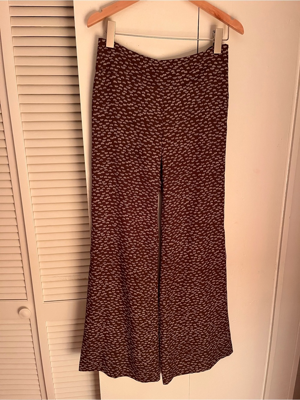 Ann Taylor High-Waist Wide Leg Patterned Pants - Brown & Cream
